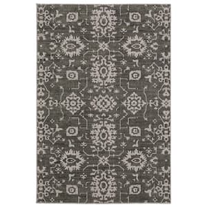 Imperial Gray/Ivory 4 ft. x 6 ft. Persian-Inspired Borderless Oriental Floral Polyester Indoor Area Rug