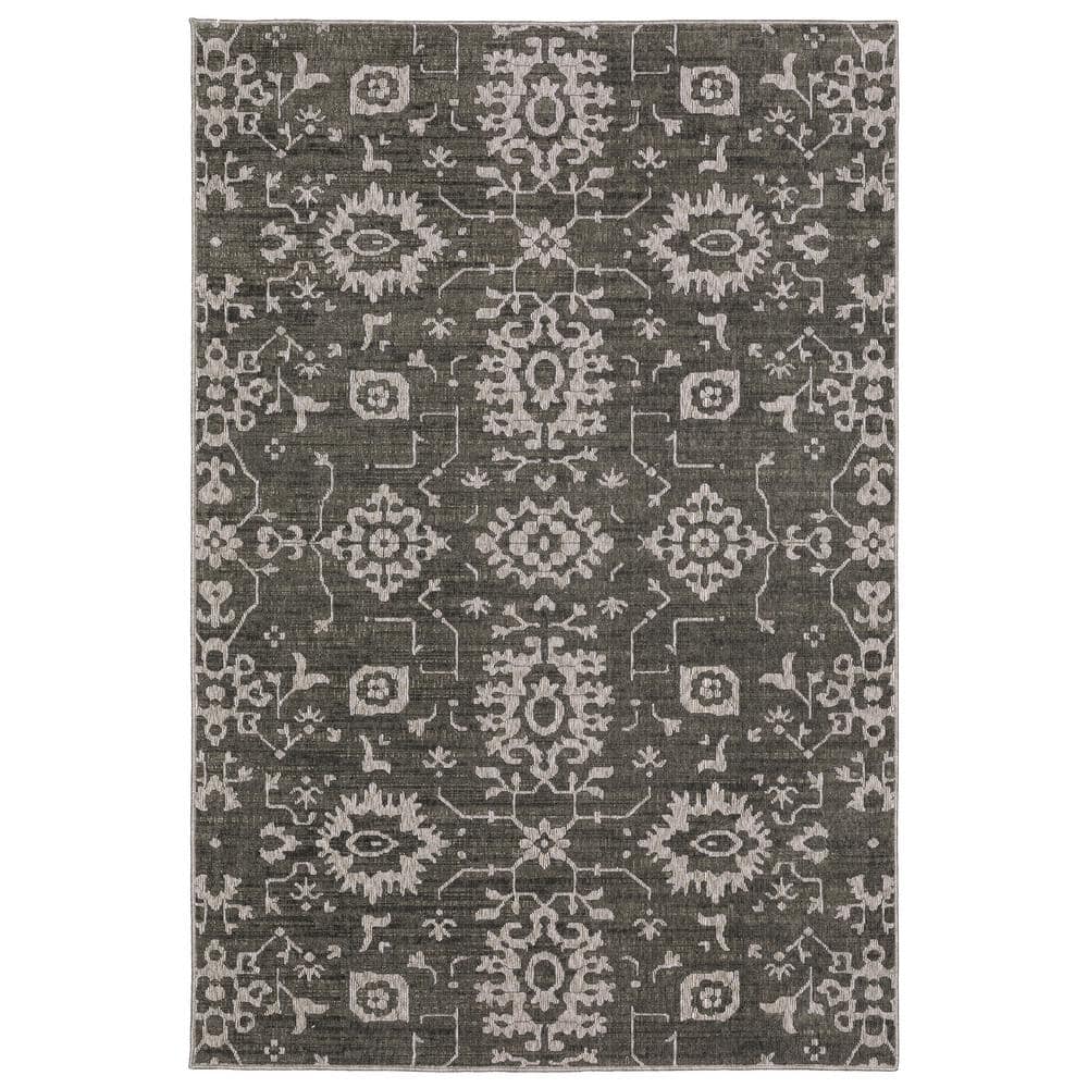 Imperial Gray/Ivory 7 ft. x 10 ft. Old World-Inspired Borderless Oriental Floral Polyester Indoor Area Rug price history on PriceWatchPro