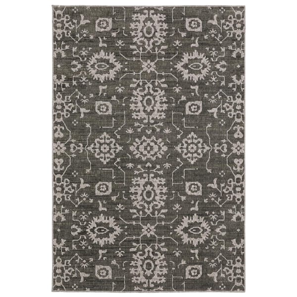 AVERLEY HOME Imperial Gray/Ivory 8 ft. x 11 ft. Persian-Inspired Borderless Oriental Floral Polyester Indoor Area Rug