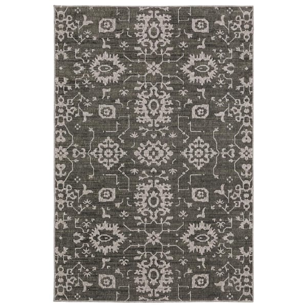 AVERLEY HOME Imperial Gray/Ivory 10 ft. x 13 ft. Persian-Inspired Borderless Oriental Floral Polyester Indoor Area Rug
