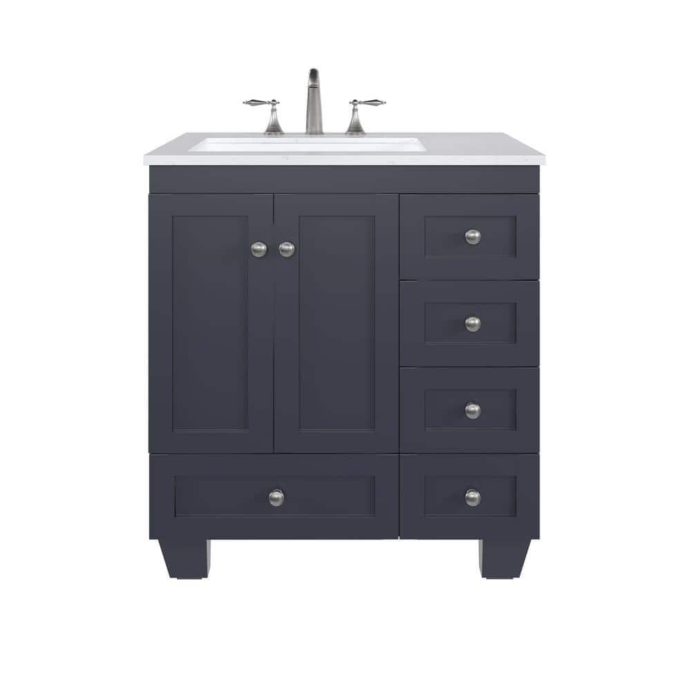 Eviva Acclaim 30 in. Single Sink Dark Gray Bath Vanity with White Carrara Quartz Top (Assembled ...