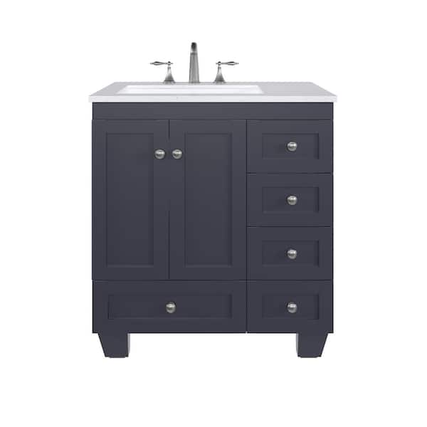 Acclaim 30 in. Single Sink Dark Gray Bath Vanity with White Carrara Quartz Top (Assembled)