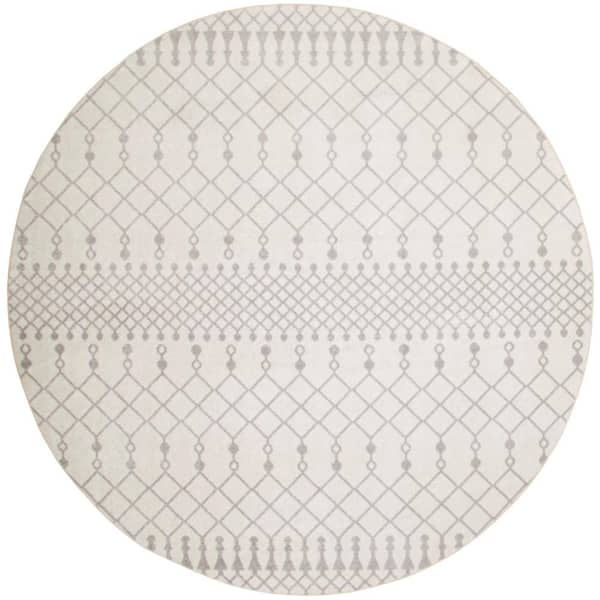 Nourison Ivory 5 ft. x 5 ft. Moroccan Transitional Round Astra Machine Washable Area Rug