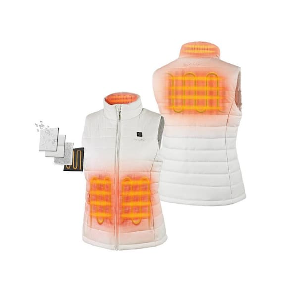 ORORO Women's Medium White 7.38-Volt Lithium-Ion Lightweight Heated Vest with 1 Upgraded 4.8 Ah Battery and Charger