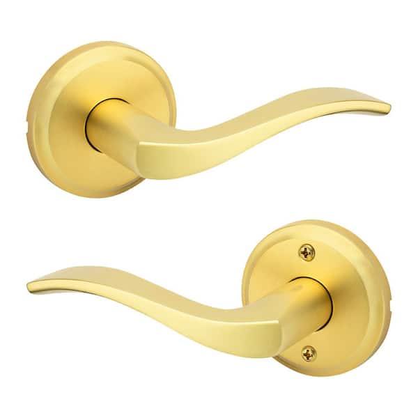 Kwikset Sedona Satin Brass Hall Closet Door Handle with Microban Antimicrobial Technology - Reversible