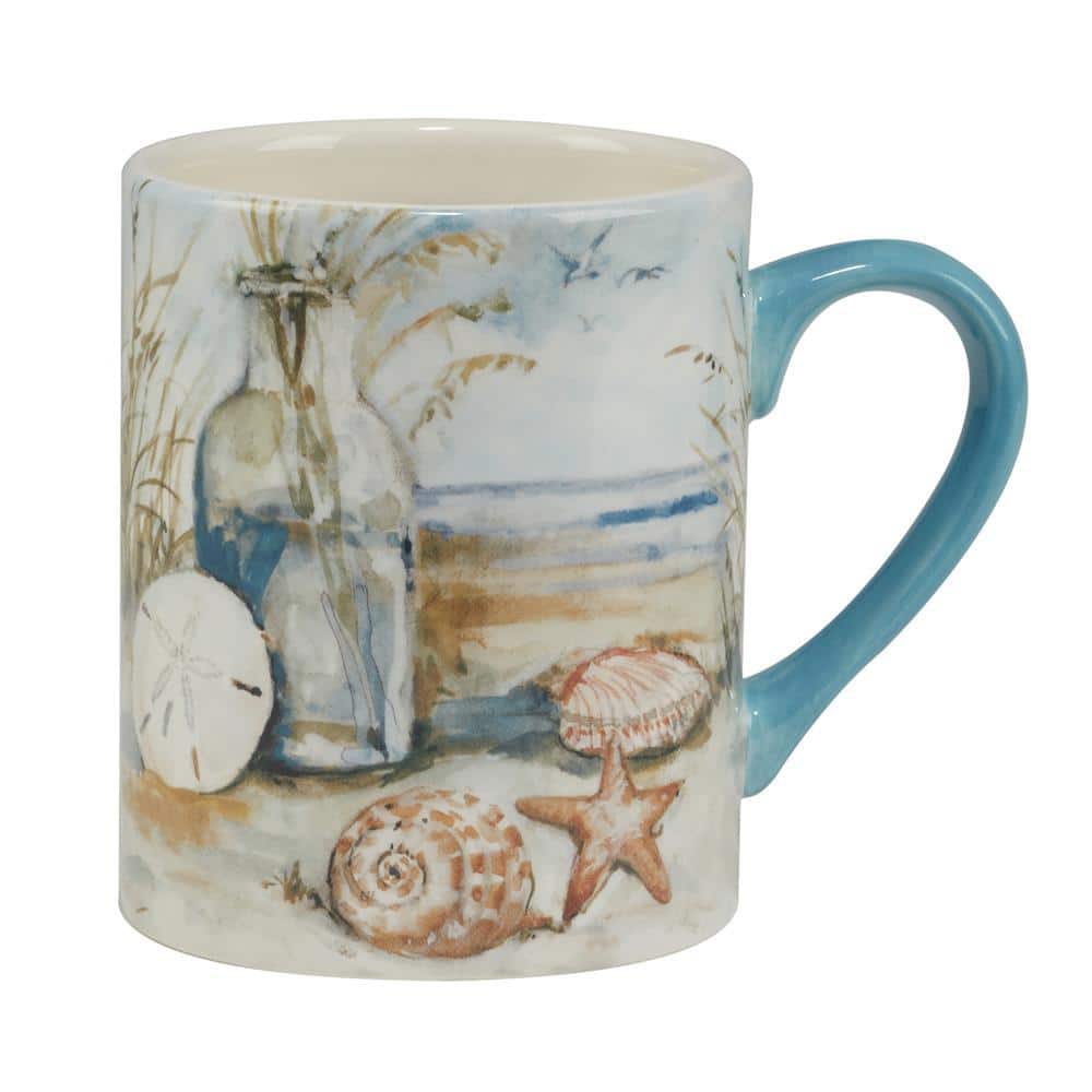 Set of 4 Blue Coastal Ceramic 16oz Mugs