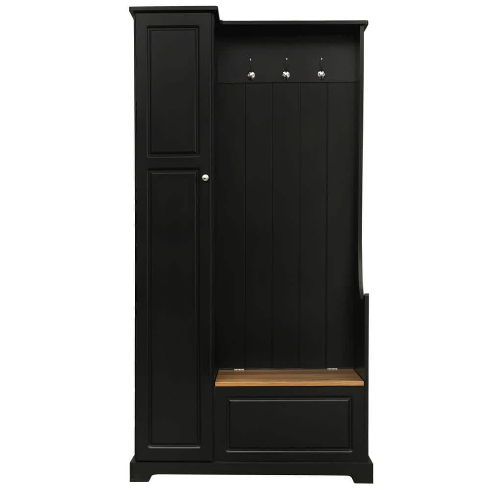 35.55 in. W x 15.24 in. D x 70.35 in. H Black Wood Linen Cabinet with ...