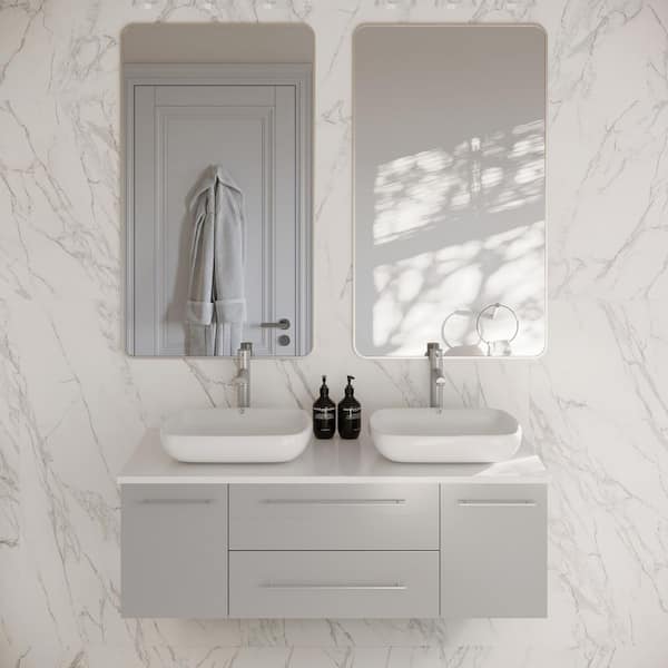 Fresca Lucera 47 in. Wall Mount Floating Double Bath Vanity Cabinet without Top in Gray - Vessel Sink Compatible