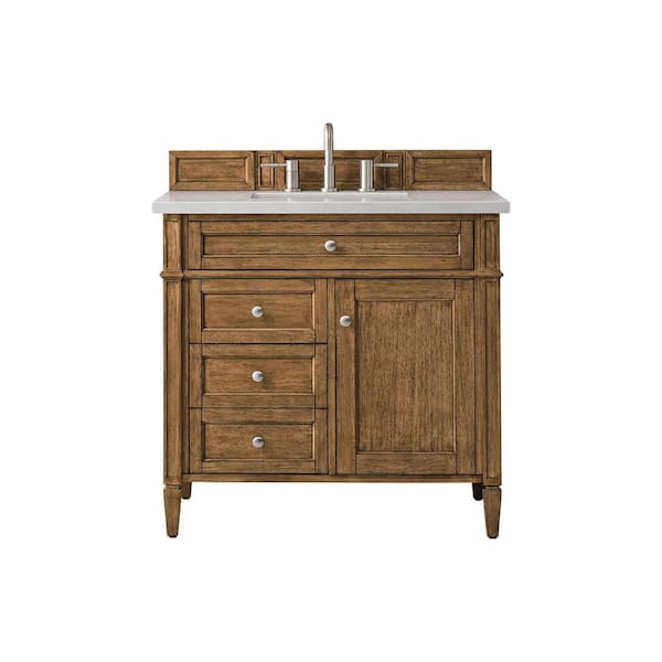 James Martin Vanities Brittany 36.0 in. W x 23.5 in. D x 34 in. H Bathroom Vanity in Saddle Brown with Eternal Serena Quartz Top
