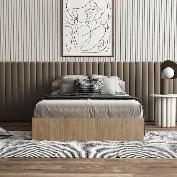 Brown Light Oak Wood Frame Full Platform Bed