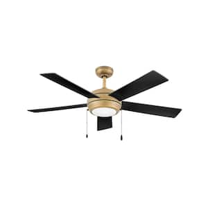 CROFT 52 in. Indoor Integrated LED Heritage Brass Ceiling Fan Pull Chain
