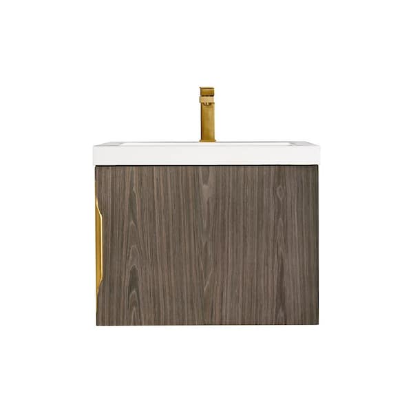 James Martin Vanities Columbia 23.6 in. W x 18.1 in. D x 16.9 in. H Single Bath Vanity in Ash Gray with White Glossy Composite Stone Top