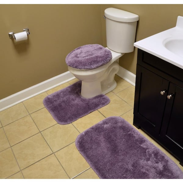 3 Piece Washable Bathroom Rug Set, Purple Bath Rug