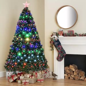 5 ft. Green Pre-lit LED Fiber Optic Artificial Christmas Tree with 180 Multi-Color LED Lights and Metal Stand