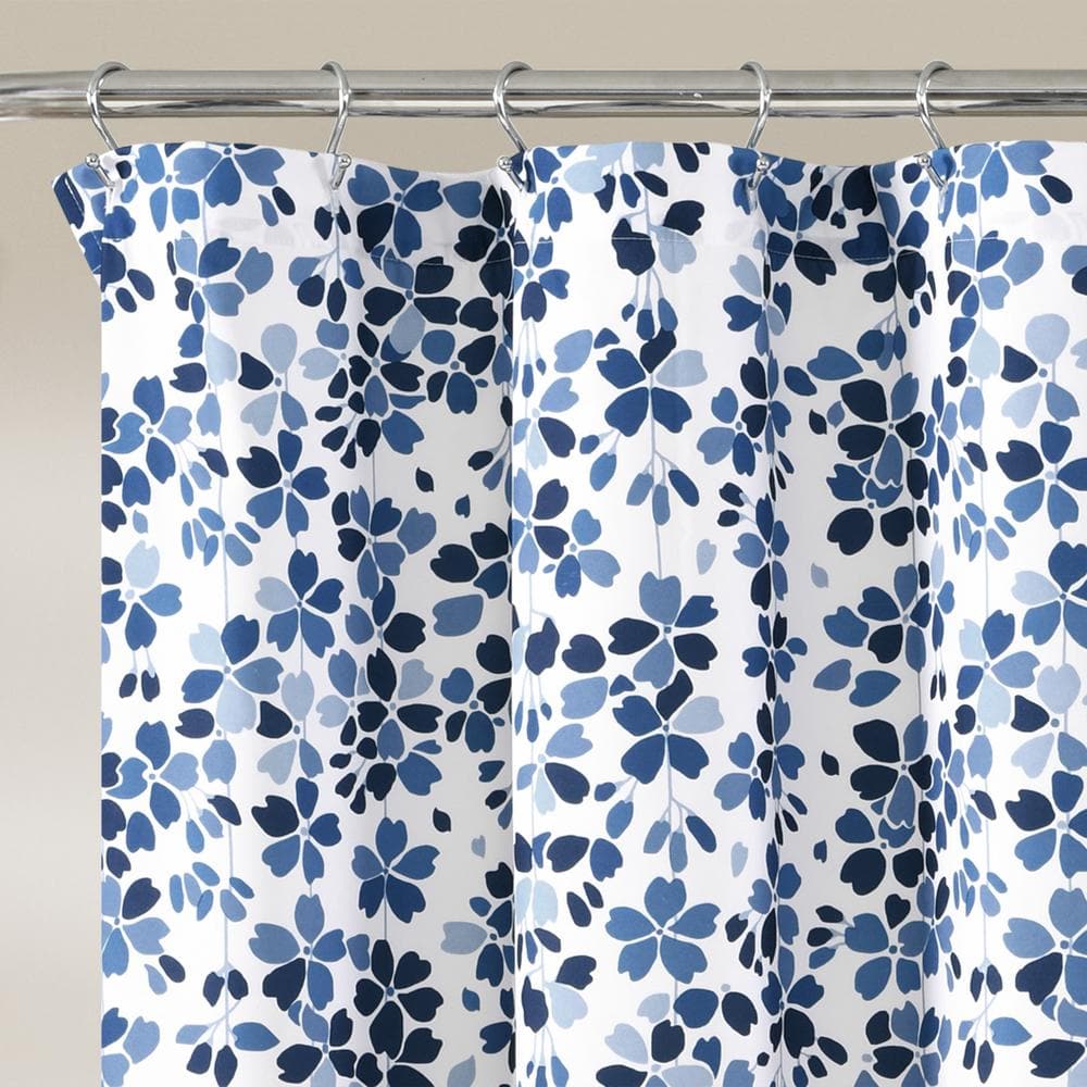 Navy and Blue Floral Microfiber Shower Curtain, 72" x 72"