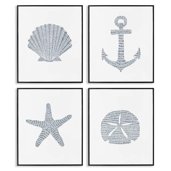Stupell Industries Minimal Shells & Anchor by Jetty Home, LLC 4 Pieces Black Framed Coastal Giclee Art Print 14 in. x 11 in.