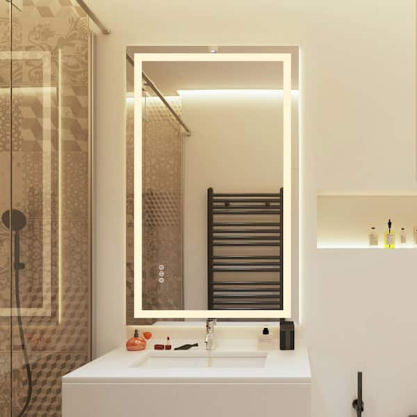 24 in W x 40 in H Rectangular Frameless Wall Mount 3-Colors Dimmable Anti-Fog LED Bathroom Vanity Mirror with Memory