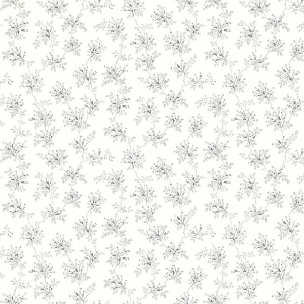 Chesapeake Sofiane Grey Botanical Trail Matte Pre-pasted Paper Wallpaper