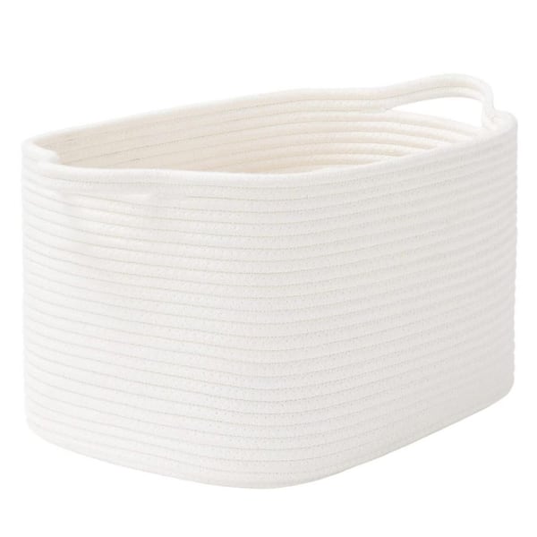 Unbranded White 13 in. x 9 in. Cotton Decorative Basket Set of 2 with Handles