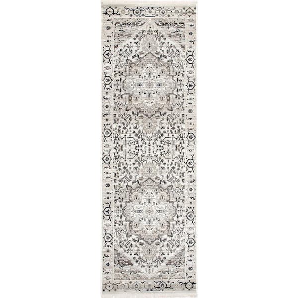 nuLOOM Oliveira Floral Medallion Fringe Beige 9 ft. x 12 ft. Indoor Area Rug