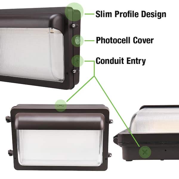 400-Watt Equivalent Modern Slim Integrated LED Bronze Wall Pack Light Adjustable 9600-13800 Lumens and CCT, Photocell