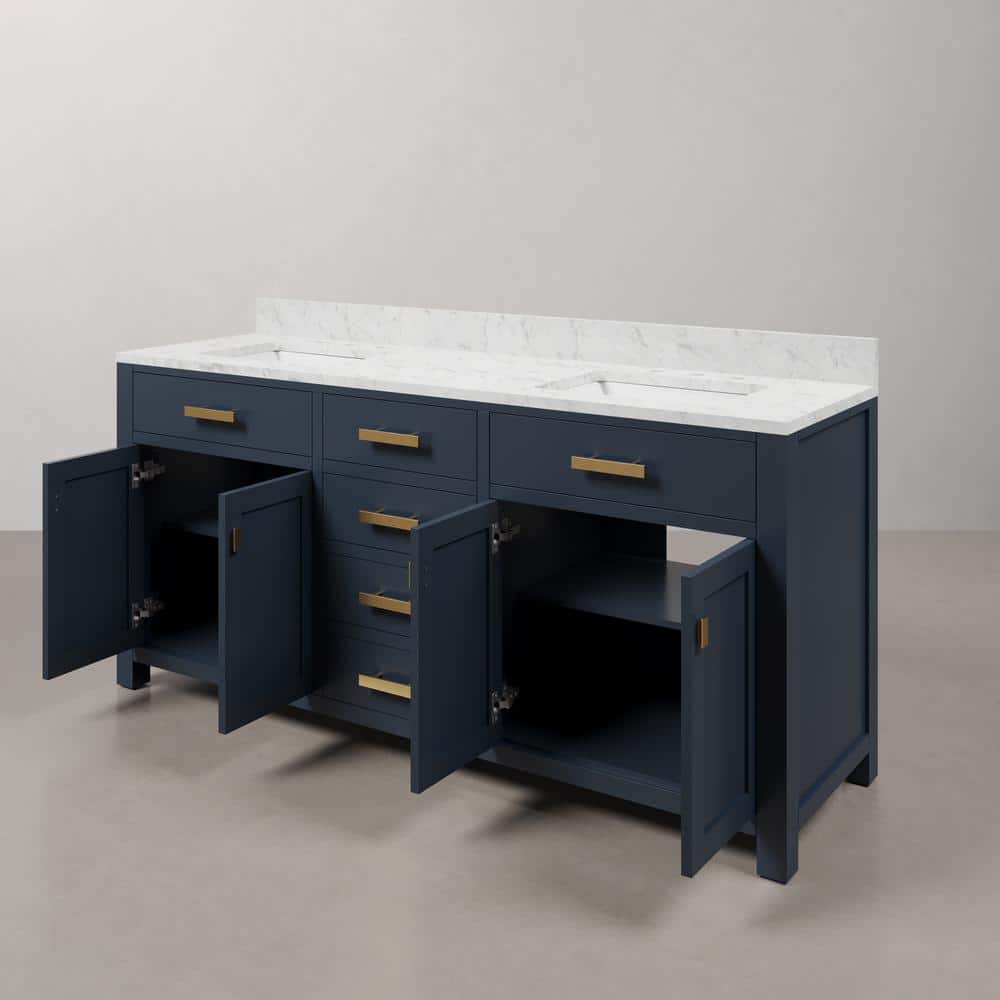Madison 72" Monarch Blue Double Sink Vanity with Carrara Marble Top