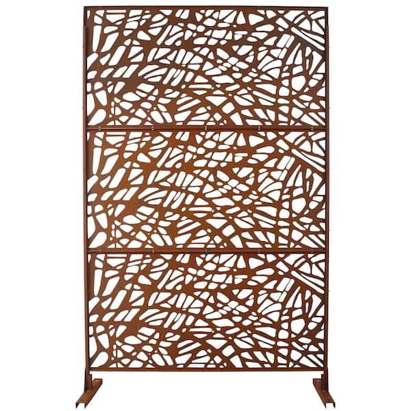 Zeus & Ruta 6.3 ft. H x 4 ft. W Rust Red Metal Privacy Screen Freestanding Decorative Privacy Screen for Outside (3-Panels)