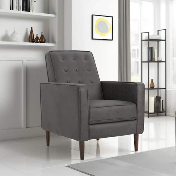 Benjara Dupe Black and Gray Fabric Glider Manual Recliner Chair with Tufted Cushioned