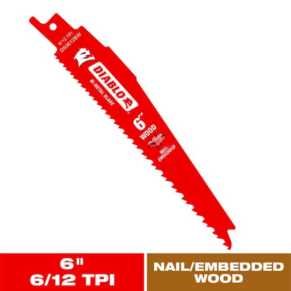 DIABLO 6 in. 6/12 TPI Bi-Metal Reciprocating Saw Blade for Nail-Embedded Wood