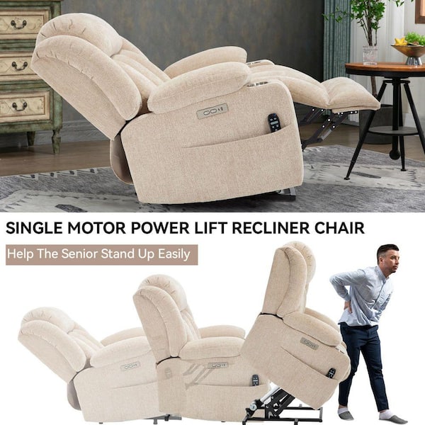sumyeg 34.6 in. W Beige Chenille Power Lift Recliner Chair with