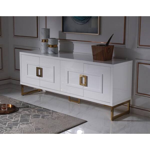 Leah Contemporary White Wood 79 in. Buffet