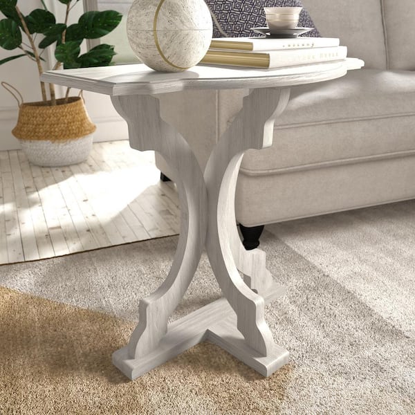 GALANO Doynton 23.6 in. W White 22.8 in. H Half Moon Solid Wood Side Table