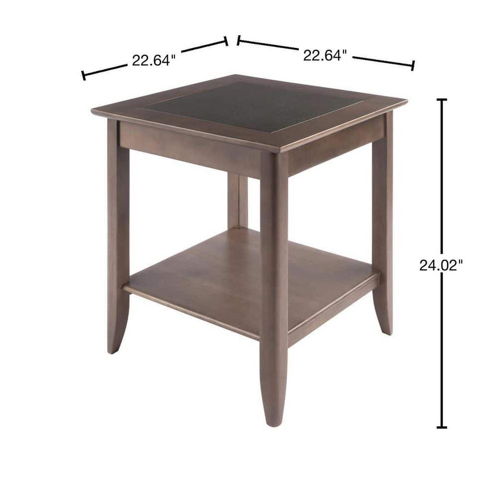 Santino Square Wood End Table in Oyster Gray with Darker Inlay