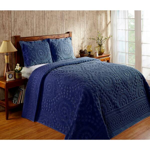 Better Trends Rio 3-Piece 100% Cotton Tufted Navy King Floral Design Bedspread Coverlet Set