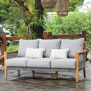 Nassau Teak Wood Outdoor Couch Sofa Daybed with Gray Cushion