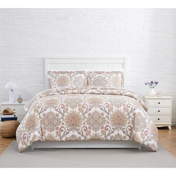 SOUTHSHORE FINE LINENS Serenity 3-Piece Red Full-Queen Cotton Duvet Cover Set