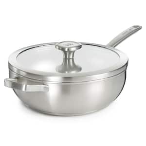 Graphite 11 in. 18/10 Stainless Steel Wok Pan 5.2 qt. with Glass Lid, All Cooktop Compatible
