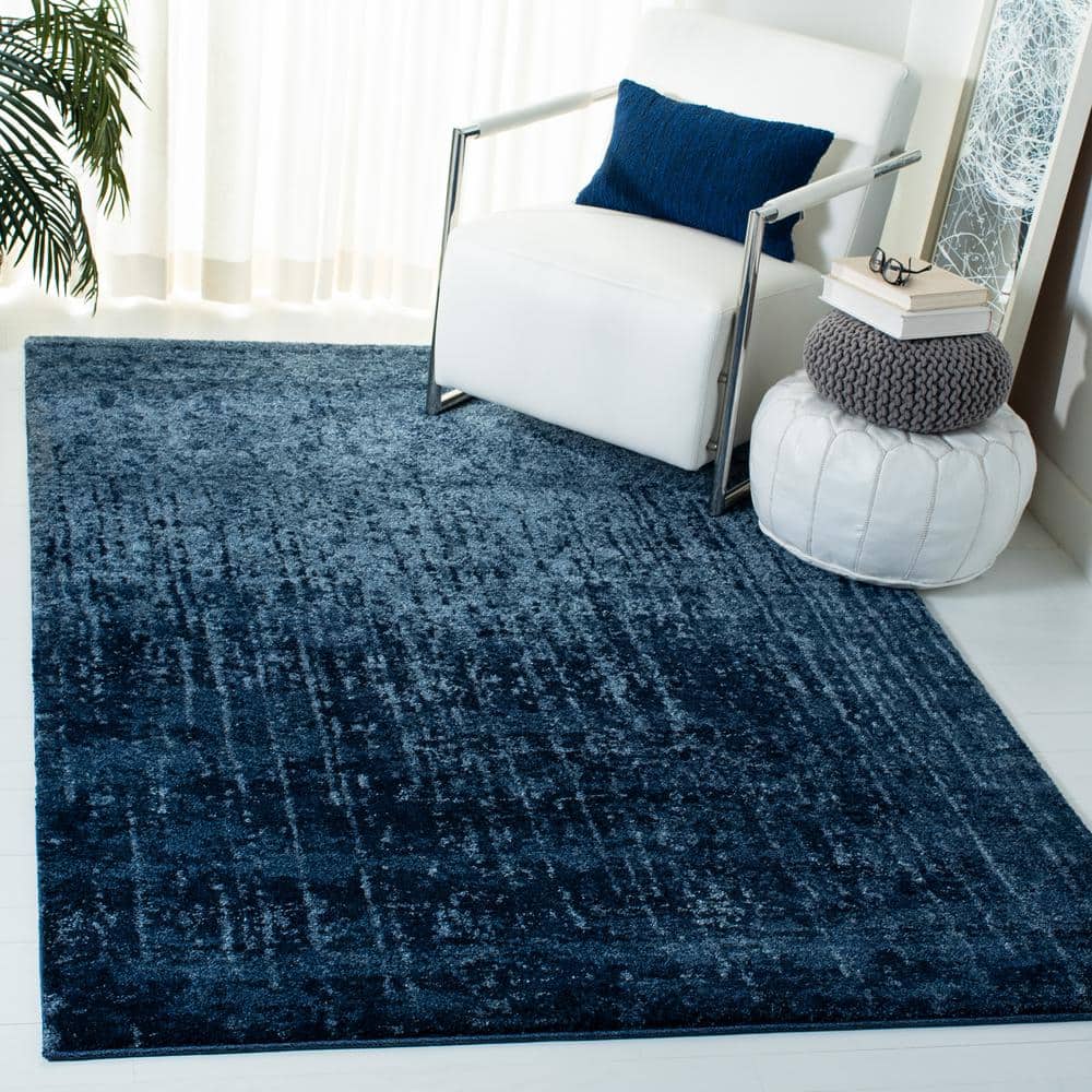 Navy Blue Abstract Shag Synthetic Area Rug