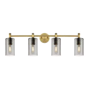 Crown Point 33.88 in. 4-Light Brushed Brass Vanity Light with Glass Shade