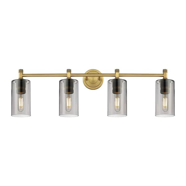 Crown Point 33.88 in. 4-Light Brushed Brass Vanity Light with Glass Shade