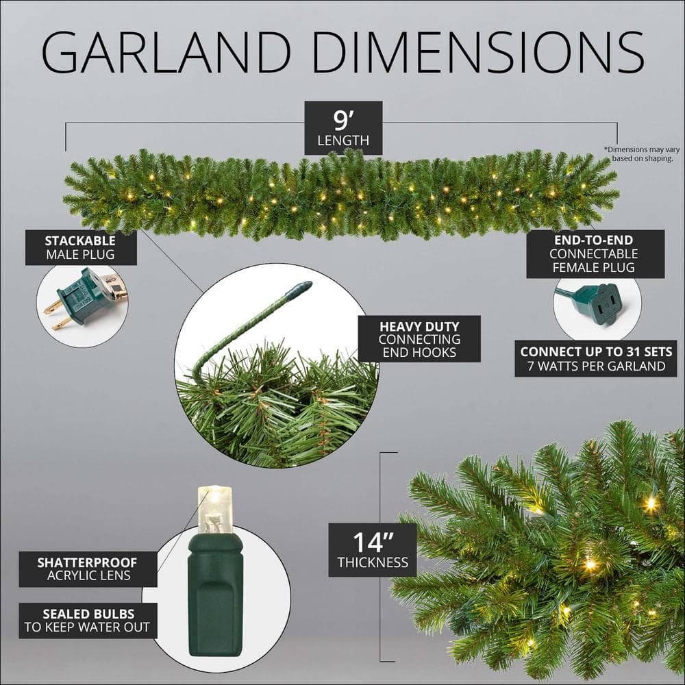 Sequoia Fir 9 ft Pre-Lit Artificial Garland with Warm White LED Lights