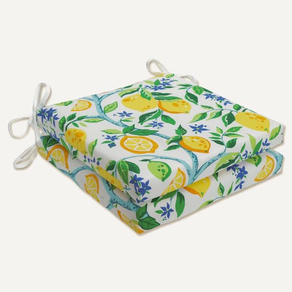 Pillow Perfect 20 in. x 20 in. Outdoor Dining Chair Cushion in Yellow/Blue/Green (Set of 2)
