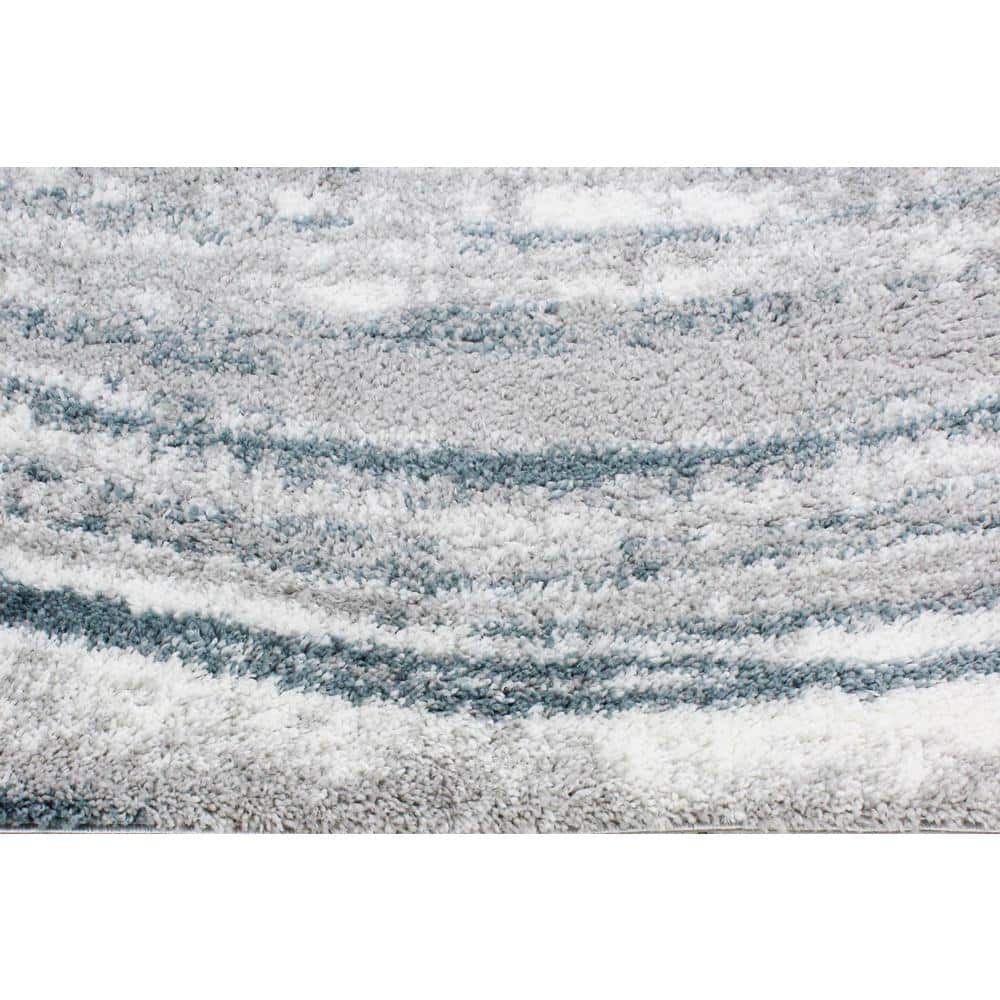 Rectangular Blue Geometric Shag Synthetic Easy Care Rug