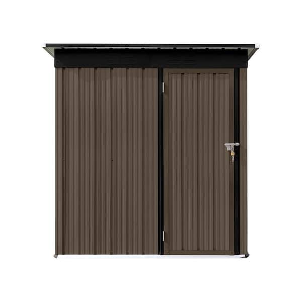 Unbranded 5 ft. W x 4 ft. D Brown Metal Frame Garden Storage Shed with Punched Vents, Hinged Door and Padlock, 20 sq. ft.