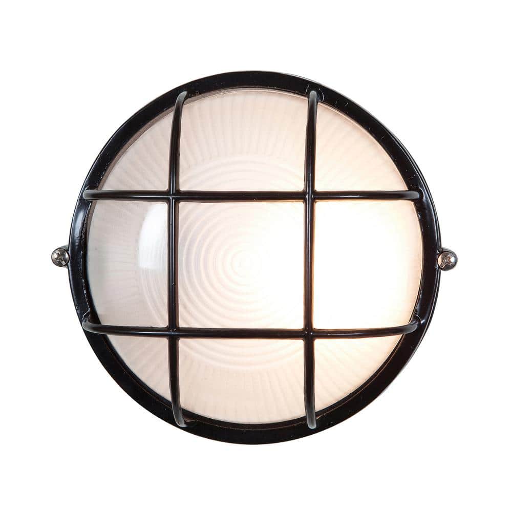 Nauticus 1-Light Black Outdoor Bulkhead Light with Frosted Glass Shade