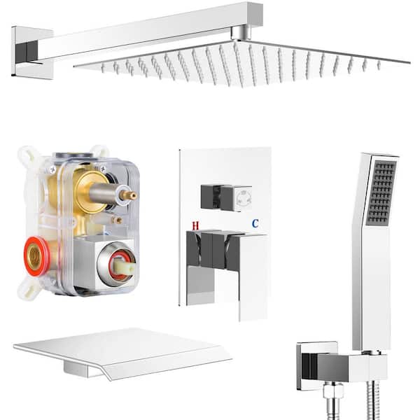 AKLFGN Double Handle 3-Spray Tub and Shower Faucet Shower Combo 10 in. Shower Head 2.5 GPM in. Poilsh Chrome Valve Included
