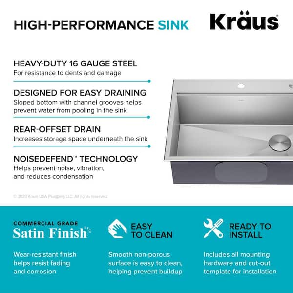 KRAUS Kore Drop-In/Undermount 16-Gauge Stainless Steel 28 in