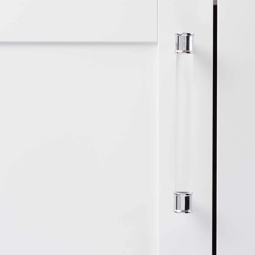 Chrome and Acrylic Modern Bar Cabinet Handle, 7 Inch