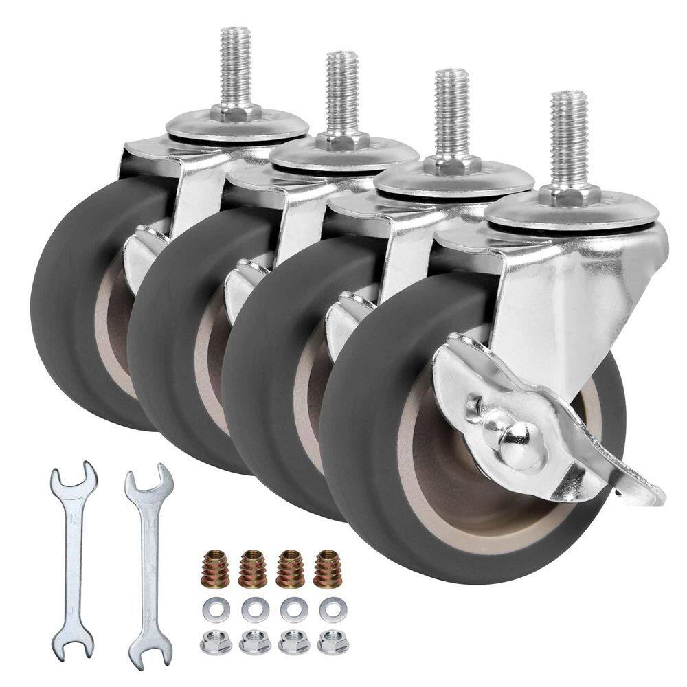 4-Pack Sliver Black 3 in. Swivel Stem Casters w/ Locking Brake Heavy Duty Non-Marring Rubber Wheels 600 lb Load Capacity price history on PriceWatchPro