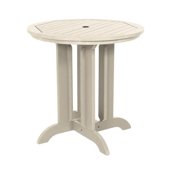 Highwood Whitewash Round Recycled Plastic Outdoor Balcony Height Dining Table
